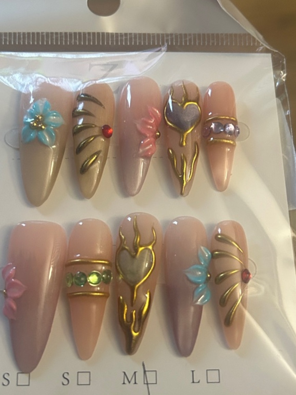Press-On Stiletto Nail Set with Pink Nude Accents